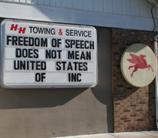gasstation-230 Jim Little, owner of H&H on Hagadorn, exercises his personal and corporate free speech rights